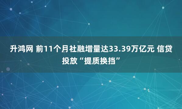升鸿网 前11个月社融增量达33.39万亿元 信贷投放“提质换挡”